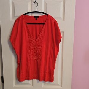 J. Crew Red Blouse with Eyelet Design